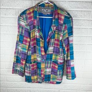Eastwest Multicolor Plaid Women's Blazer Jacket Vintage Patchwork